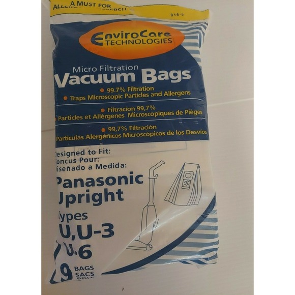 EnviroCare Other - NEW EnviroCare Panasonic Upright Types‎ U, U-3, U-6 Vacuum Bags 9 Packs